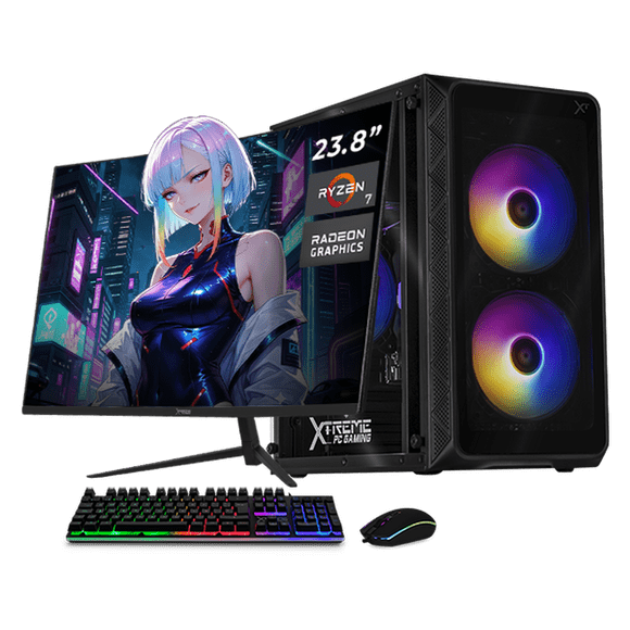 Computadora Escritorio Completa Xtreme PC Gaming AMD Radeon Vega Renoir Ryzen 7 5700G 16GB SSD 1TB Monitor Curvo 23.8 100Hz WIFI Black juegos casuales, trabajo y estudio