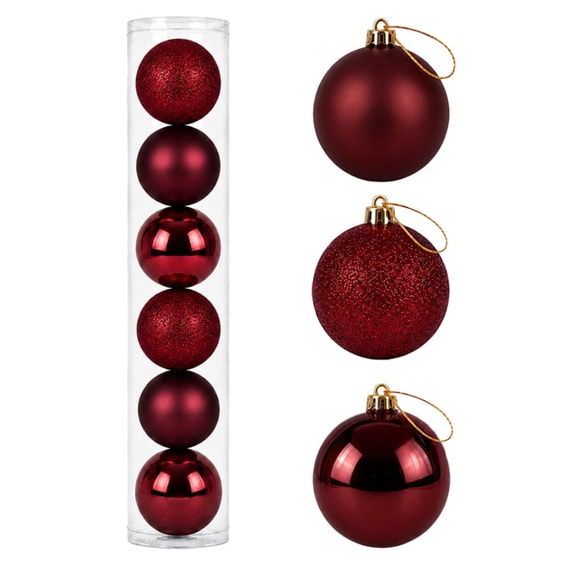 Esferas para árbol de navidad Artego extra grandes de 15 cm de diámetro paq 6 esferas Vino Línea SKY 3 diversos acabados navideños Mate, brillantes, cromadas para colgar Christmas ornaments