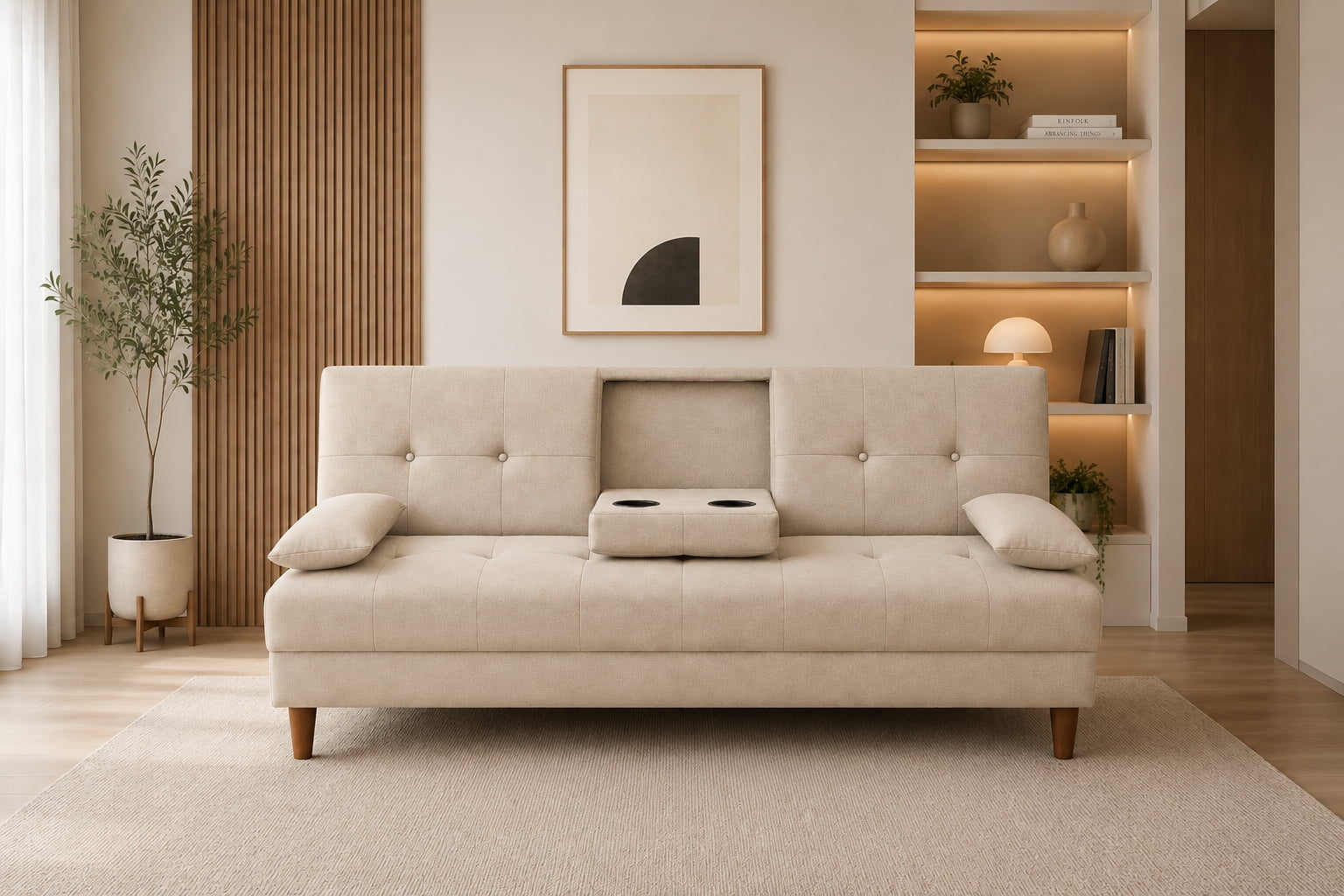 Sofá Cama Reclinable El Bazar Store Hawai Lino Beige Futón Respaldo Abatible Moderno