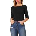 thumbnail image 1 of CAMISETAS CASUAL DE MUJER CON MANGAS ALBARDADAS Y CUELLO BARCO, AJUSTADAS Y SENCILLAS, NEGRAS, TALLA XS, 1 of 7