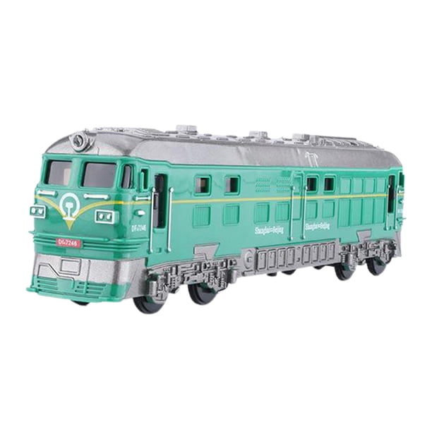 Locomotora de tracción de aleación a escala 1:87, modelo de juguete con música y luz. Verde