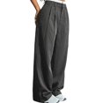 thumbnail image 2 of Pantalones Anchos y Holgados para Mujer, Estilo Palazzo Harén, Informales, A Rayas, con Cintura Elástica y Bolsillos Gris L, 2 of 7