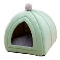 thumbnail image 1 of Bonita cama para gatos, de terciopelo, semicerrada, para perros, sofá para cachorros, cálida y cómoda verde, 1 of 9