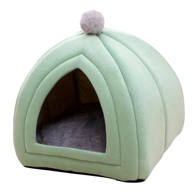Bonita cama para gatos, de terciopelo, semicerrada, para perros, sofá para cachorros, cálida y cómoda verde