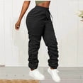thumbnail image 2 of Amzcrzy Pantalones Cargo Mujer Color Liso Ligeros Senderismo Detalle Fruncido Cintura Elástica Cordón Cómodos Jogging Tallas S-2XL Negro, 2 of 7