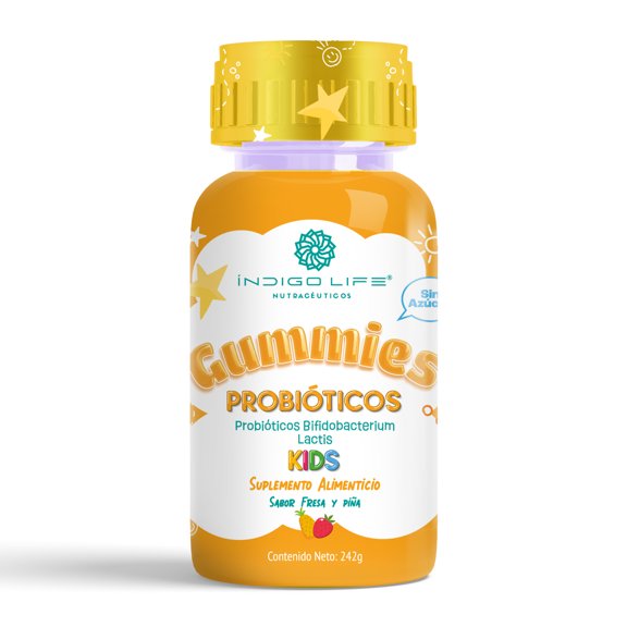 Indigo Life Gummies Kids Probioticos Bifidobacterium Lactis Sabor Fresa y Piña 242 gr