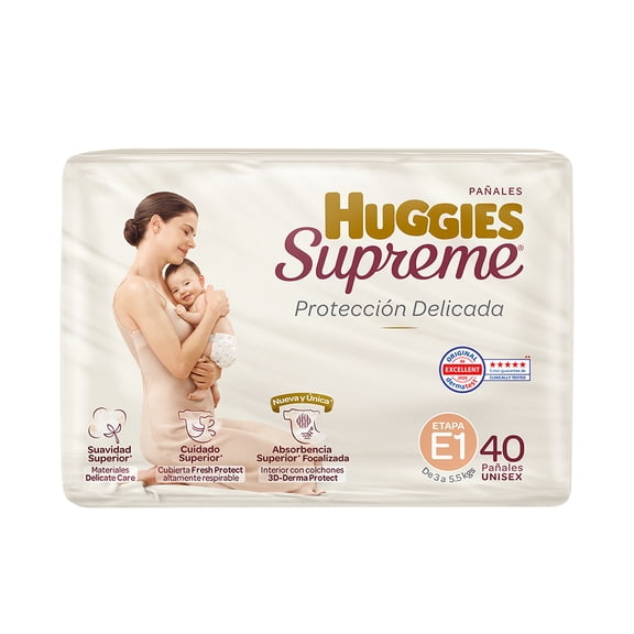 Pañales Huggies Supreme etapa 1 unisex 40 piezas