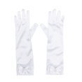 thumbnail image 1 of FELTECHELECTR 1 par de guantes largos de satén con lazo para niña de las flores, para boda, fiesta de noche (blancos), 1 of 5