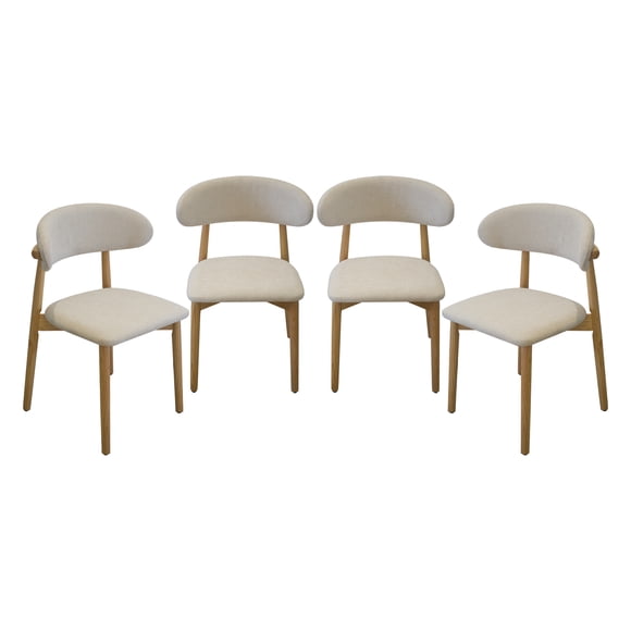 Ilios Innova | Set de 4 Sillas de Comedor Beige, Tapizadas en Lino Español, Respaldo Curvo, Estructura Metálica con Acabado Tipo Madera.
