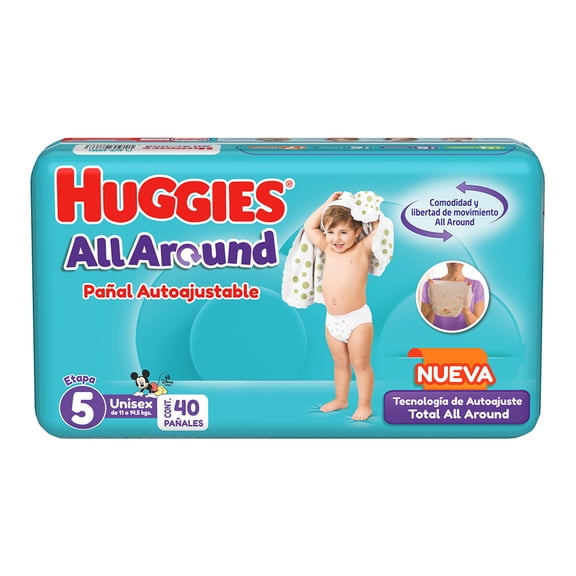 Pañales Huggies All Around autoajustables etapa 5 unisex 40 piezas