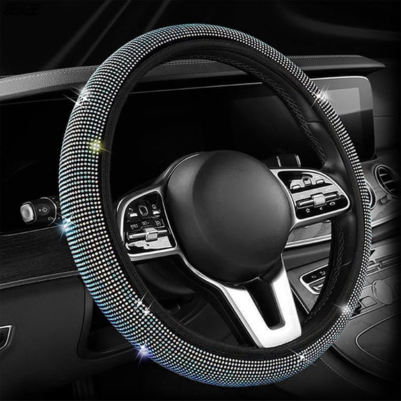 Funda de volante con diamantes de imitación para mujer | Diseño de diamantes brillantes | Ajuste universal de 14-15 pulgadas | Accesorio de verano para coche y protector de ruedas