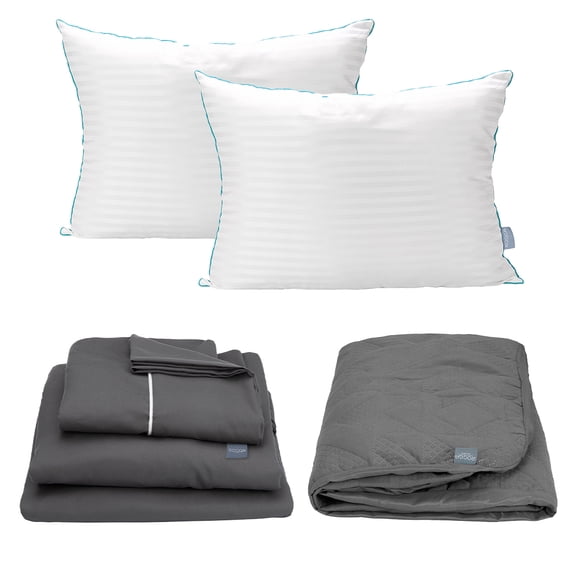 Protector Rogga Queen Size + Sábanas Royal Gris Oxford + Almohada Royal Twin