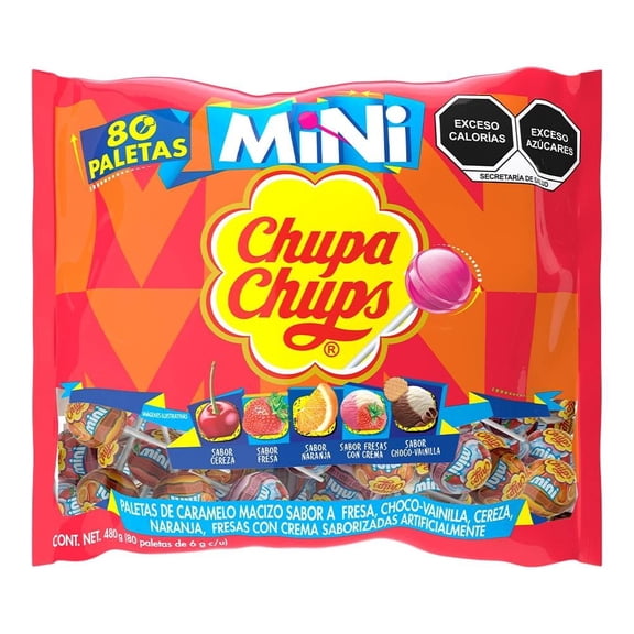 Paletas de caramelo Chupa Chups mini varios sabores 80 pzas de 6 g c/u