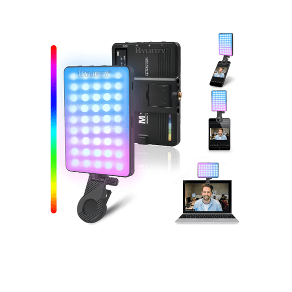 LED de luz de video con soporte de teléfono y clip de luz, regulable