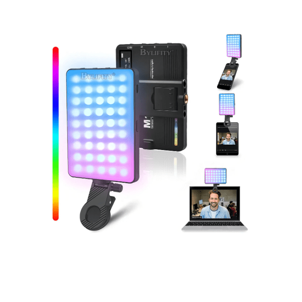 LED de luz de video con soporte de teléfono y clip de luz, regulable