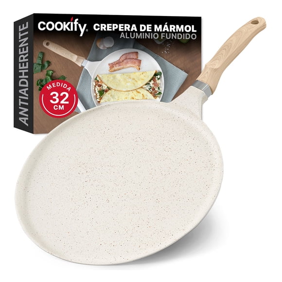 Crepera con Revestimiento Antiadherente de Mármol, Comal de Cocina Cookify (Beige, 32 cm)