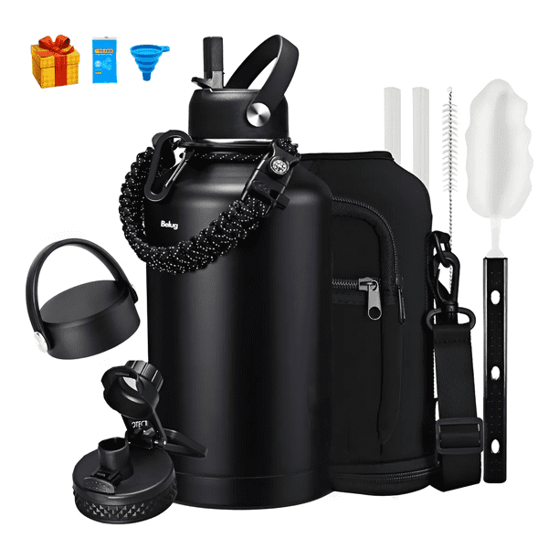 "2l Acero Inoxidable Botella De Agua Térmica Frío Deportiva Belug, Negro "