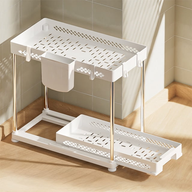 Gabinete de cocina estante colgante, estante de armario de cocina, estante de almacenamiento de cocina de 2 niveles, estante de cocina plegable, metal, dise?o de 2 niveles, para cocina