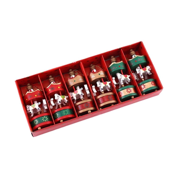 6 piezas de carrusel de caballo colgante para decoración navideña, accesorios para fotos, regalos para fiestas rojo oro verde