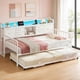 thumbnail image 1 of Cama Sofa Individual de Metal con Trundle Ajustable (Plegable con Ruedas), Cabecera con Almacenamiento, Luz LED, Estación de Carga, Cama Sofa para Sala/Dormitorio/ (196 * 112.5 * 107cm) Blanco, 1 of 9