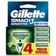 thumbnail image 1 of Rastrillo Gillette Mach3 Sensitive 4 Repuestos con Aloe, Piel Sensible, 1 of 5