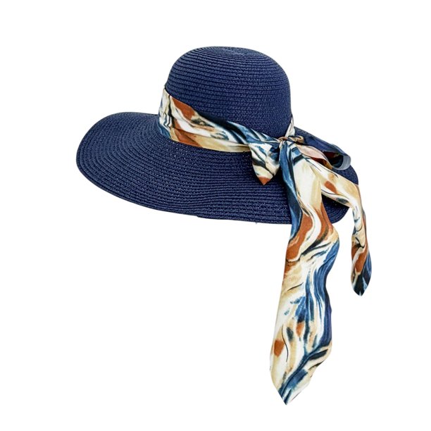 Sombrero de Playa Con Liston Para Mujeres Ala Ancha 42 cm azul marino