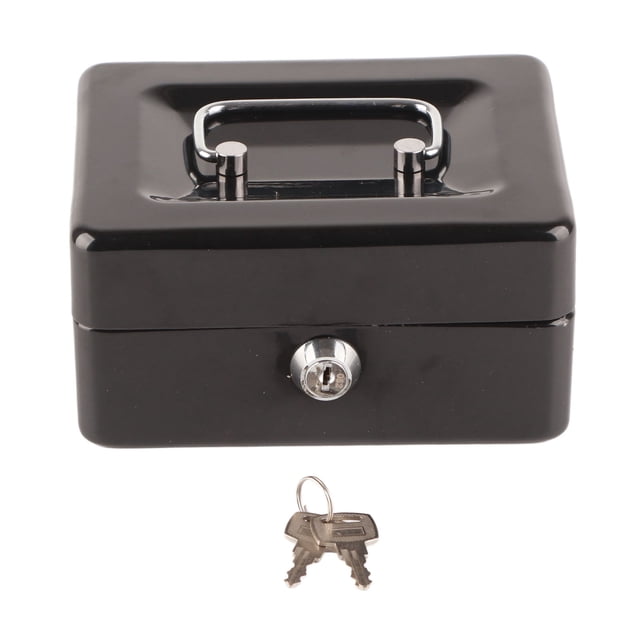 Caja de dinero de metal con 6 compartimentos, caja de dinero de alta seguridad con bandeja para dinero y cerradura con llave para el hogar y el negocio, color negro