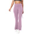 thumbnail image 1 of Amzcrzy Leggings Acampanados Mujer Cintura Alta Elásticos Yoga Ligeros Realzan Glúteos Color Liso Ajustado Casuales Bolsillos Laterales Tallas S-2XL Morado, 1 of 7