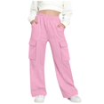 thumbnail image 2 of Pantalones de pana para niñas, cintura elástica, corte holgado, cordón ajustable, bolsillos, pantalones casuales para niñas con pana de mezcla de algodón de textura suave, tallas de 5-6 a 14-15 años., 2 of 5