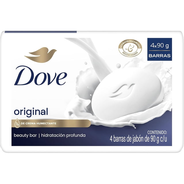 Dove Jabón en Barra Original con 1/4 Crema, 4 x 90 g