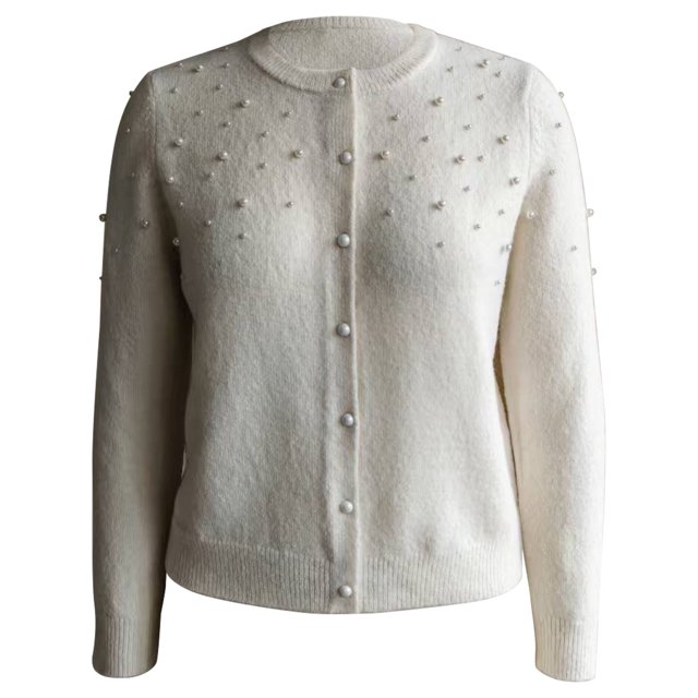 Suéter George para Mujer, con Perlas, Cuello Redondo Crema Talla Ch