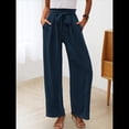 thumbnail image 4 of Pantalones de Salón Anchos para Mujer con Bolsillos, Cintura Alta, Ajustables, con Nudo y Holgados. Azul Marino XXXL, 4 of 7