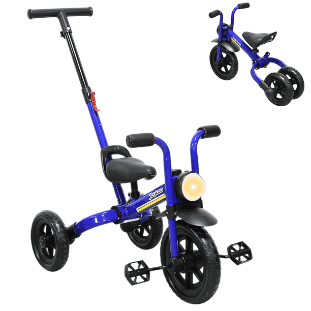 Triciclo 3 en 1 para Niños con Bastón, Bici y Bicicleta de Balance Plegable Torreta con Luz Soporta hasta 25 kg - Azul