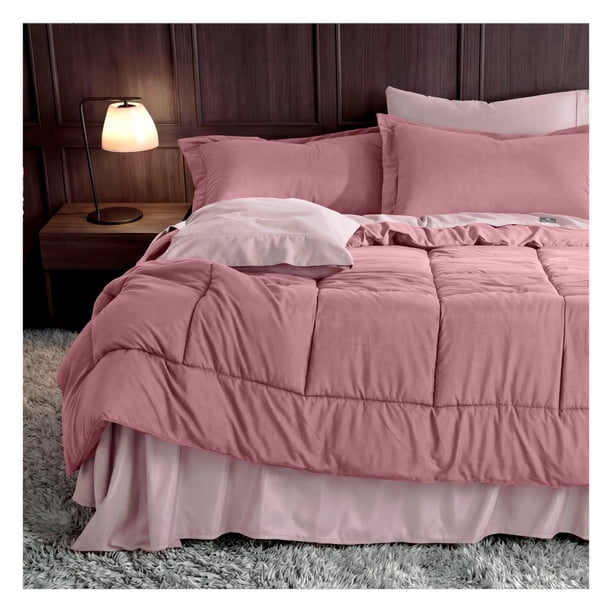 Set Edredón King Size + Funda De Almohada + Sábanas 7 Pzas Real Textil Malva - Rosa