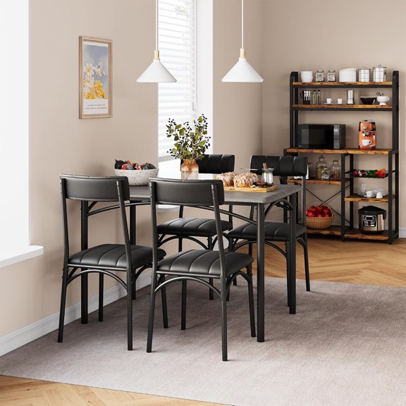 Yeshouse Mesa de cocina con sillas, mesa de comedor para 4, mesa de comedor Rectangular de Metal y madera con 4 sillas tapizadas