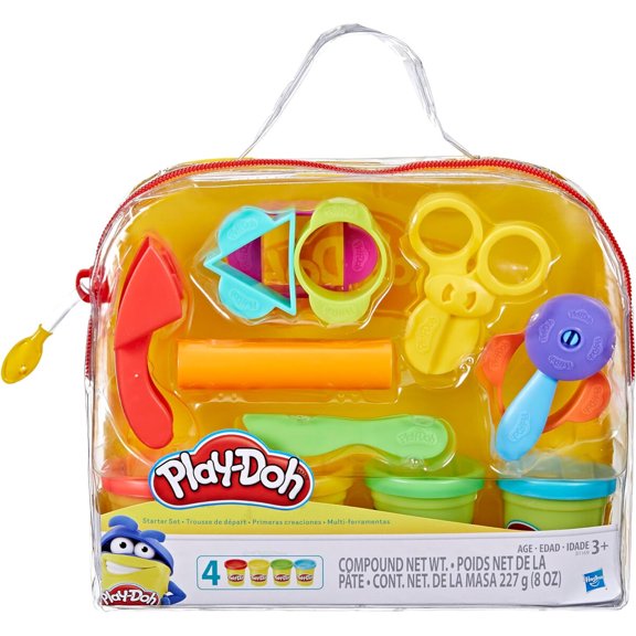Play-Doh Kit de masa para modelar Starter, 9 piezas con 4 latas de 59 ml y bolsa reutilizable