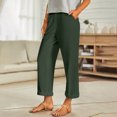 thumbnail image 1 of TaTaai Spring Fall Women's Linen Trousers Elastic Waist Wide Leg Straight Cut Loose Fit Ankle Length Casual Pants Solid Color Versatile Staple for Daily Style Gift, 1 of 9