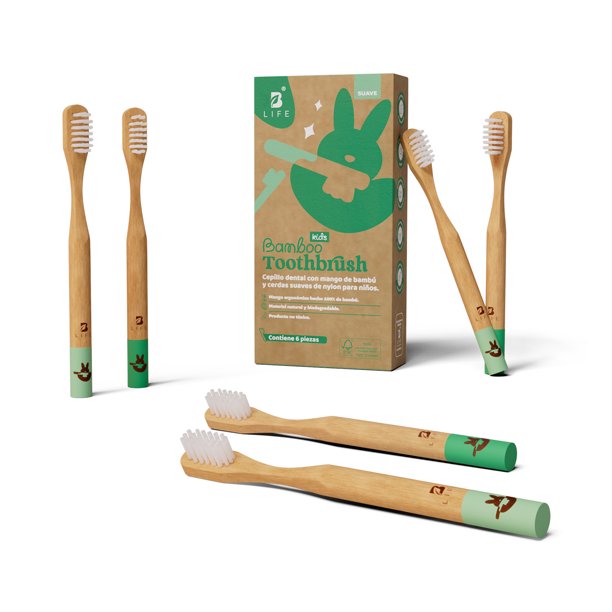 Cepillos Dentales de Bambú para Niños | Kit de 6 piezas | Cerdas Suaves de Nylon sin BPA | B Life