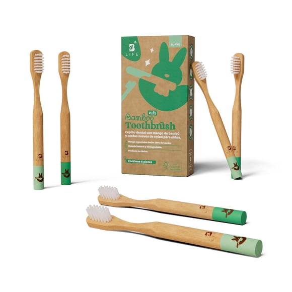 Cepillos Dentales de Bambú para Niños | Kit de 6 piezas | Cerdas Suaves de Nylon sin BPA | B Life