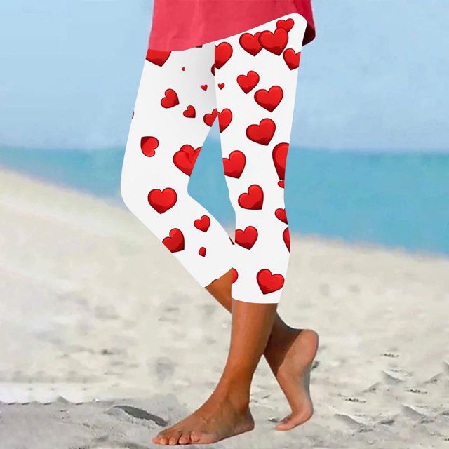 TaTaai Valentine's Day Printed Non-see-through Women High Waisted Yoga Leggings Stretchy Breathable Elastic Gym Workout Casual Daily Full Length Pants Gift