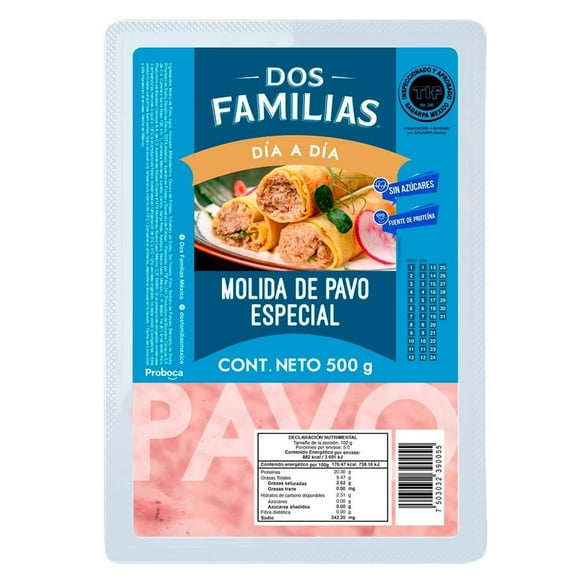 Molida de Pavo Dos Familias Día a Día Congelada Especial 500 g