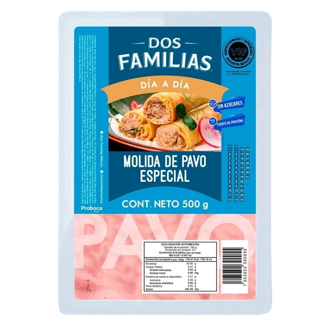 Molida de Pavo Dos Familias Día a Día Congelada Especial 500 g