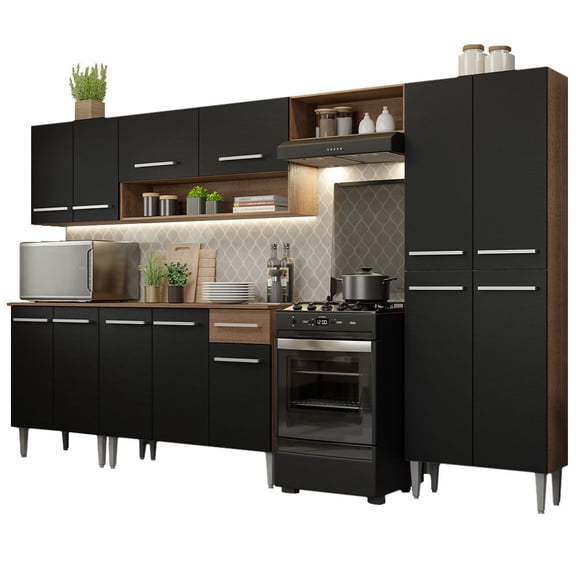 Cocina Integral 293cm Marrón/Negro Emilly Madesa 01