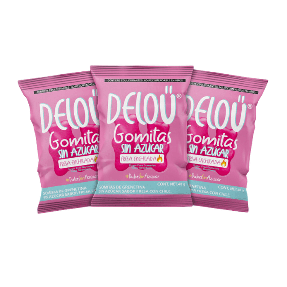 Gomitas sin azúcar Delou sabor Fresa Enchilada Pack 12 piezas