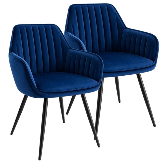 Set de 2 Sillas Terciopelo con Descansa Brazos para Comedor azul