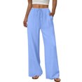 thumbnail image 2 of TaTaai Spring Summer Solid Color Women Casual Pants Cotton Linen Elastic Waist Straight Leg Breathable Lightweight Machine Washable No Fading Daily Wear Trousers Gift, 2 of 8
