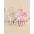 thumbnail image 3 of Conjunto de 2 piezas para bebé niña: pelele de tul con cuello de volantes y mangas cortas, bordado floral y diadema con lazo., 3 of 9