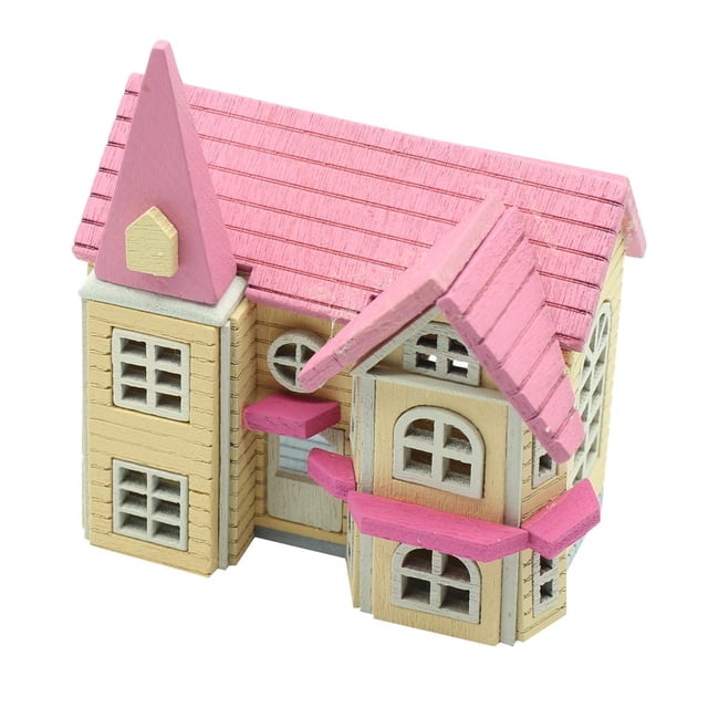 Casa de muñecas con muebles, kit de casa de muñecas de madera DIY, escala 1:12 Rosado