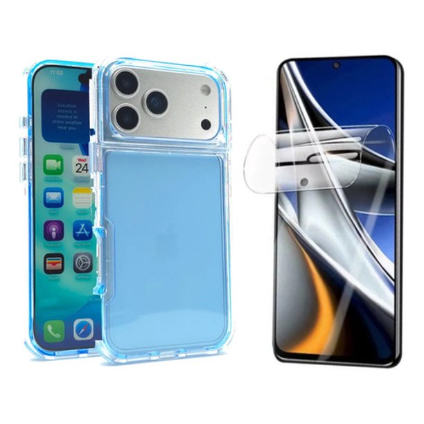 Funda + Mica Icon Case Space Colors para Iphone 18 Pro Max, Carcasa, Protector, Uso Rudo, Protector de Pantalla, Antigolpes, Esquinas Reforzadas, Protección de Cámara - Azul