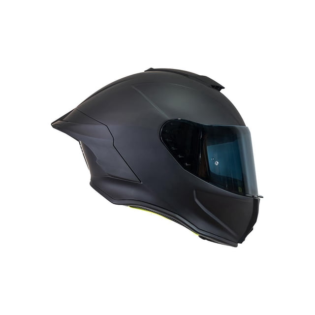 casco kov integral moto buster negro mate casco Buster de KOV con carcasa integral y acabado negro mate, vista lateral derecha 3/4 que muestra visera intercambiable ahumada, ventilaciones superiores y mentonera definida; adecuado para motociclistas y a menudo usado como espacio temporal para guardar accesorios pequeños dentro del casco.